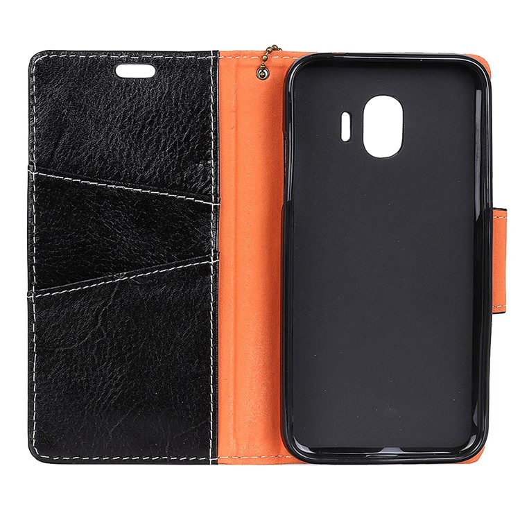 Crazy Horse Genuine Leather Wallet Stand Phone Case for Samsung Galaxy J2 Pro 2018 - Black-3
