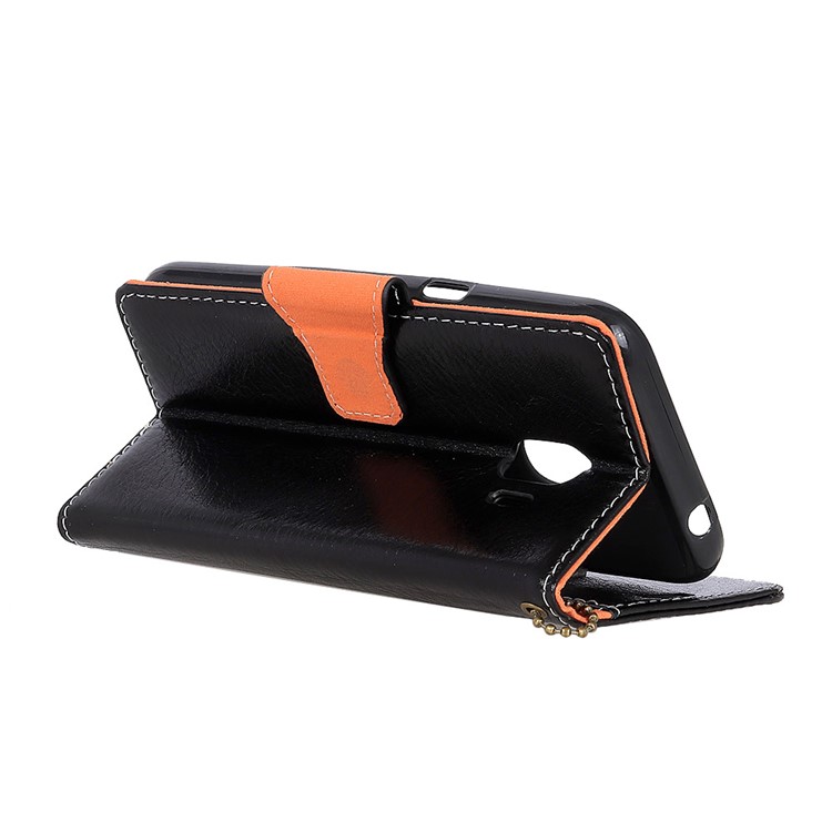 Crazy Horse Genuine Leather Wallet Stand Phone Case for Samsung Galaxy J2 Pro 2018 - Black-4