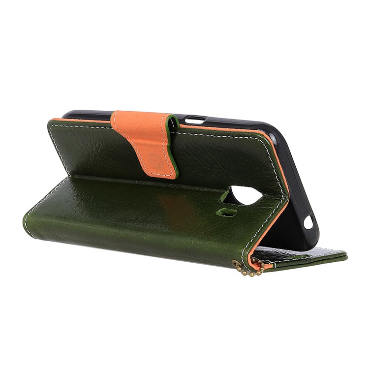 Cara De Couro Genuíno De Couro Genuíno Capa De Telefone Stand Para Samsung Galaxy Pro J2 Pro 2018 - Verde-5