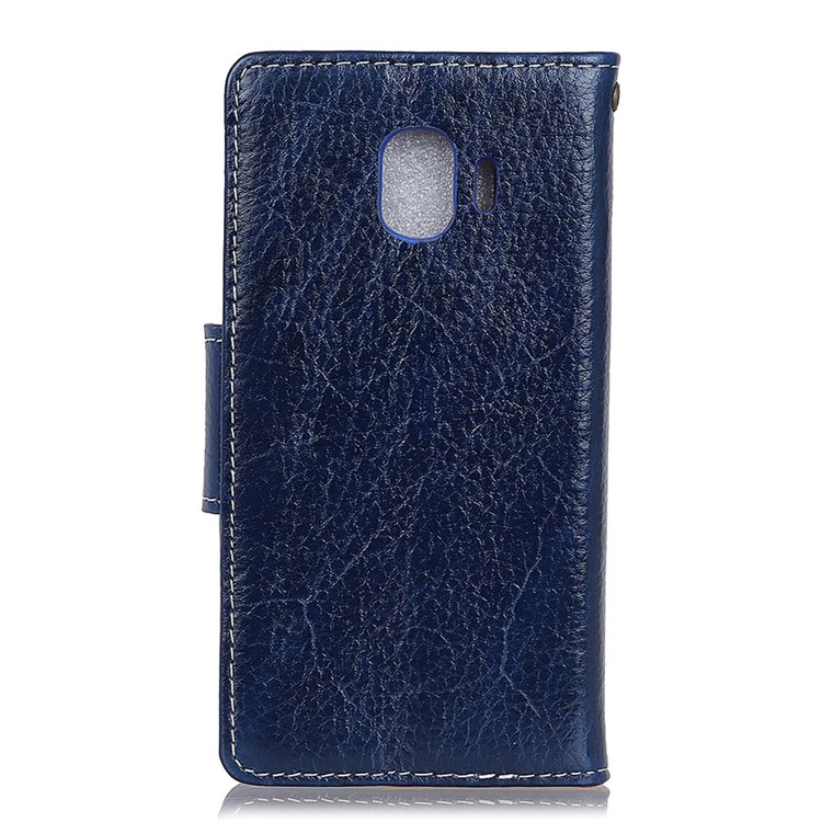 Crazy Horse Genuine Leather Wallet Stand Phone Shell for Samsung Galaxy J2 Pro 2018 - Blue-2