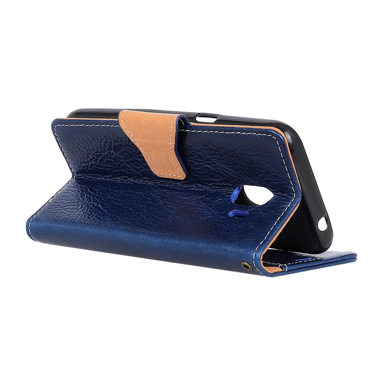 Crazy Horse Genuine Leather Wallet Stand Phone Shell for Samsung Galaxy J2 Pro 2018 - Blue-3
