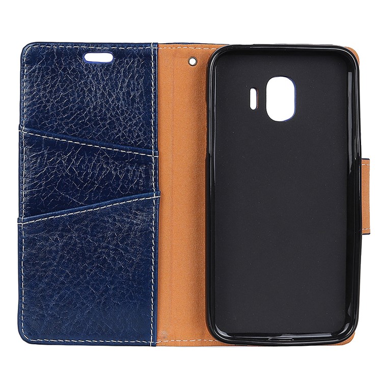 Crazy Horse Genuine Leather Wallet Stand Phone Shell for Samsung Galaxy J2 Pro 2018 - Blue-5