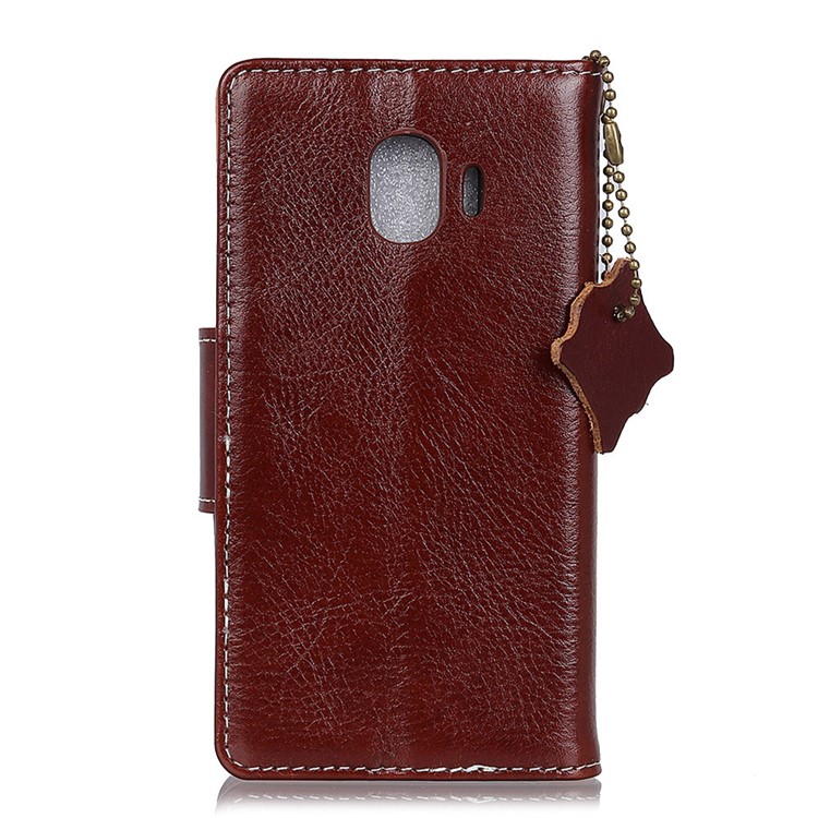 Crazy Horse Genuine Leather Wallet Stand Phone Casing for Samsung Galaxy J2 Pro 2018 - Brown-2