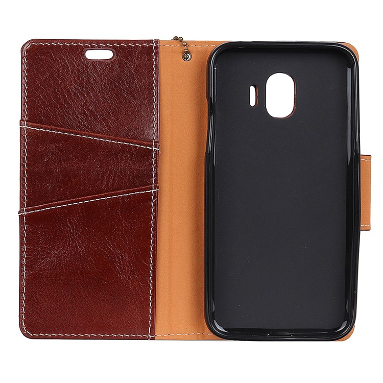 Crazy Horse Genuine Leather Wallet Stand Phone Casing for Samsung Galaxy J2 Pro 2018 - Brown-3