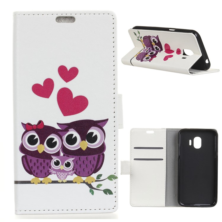 For Samsung Galaxy J2 Pro 2018 Pattern Printing PU Leather Wallet Phone Shell - Owl Family-1