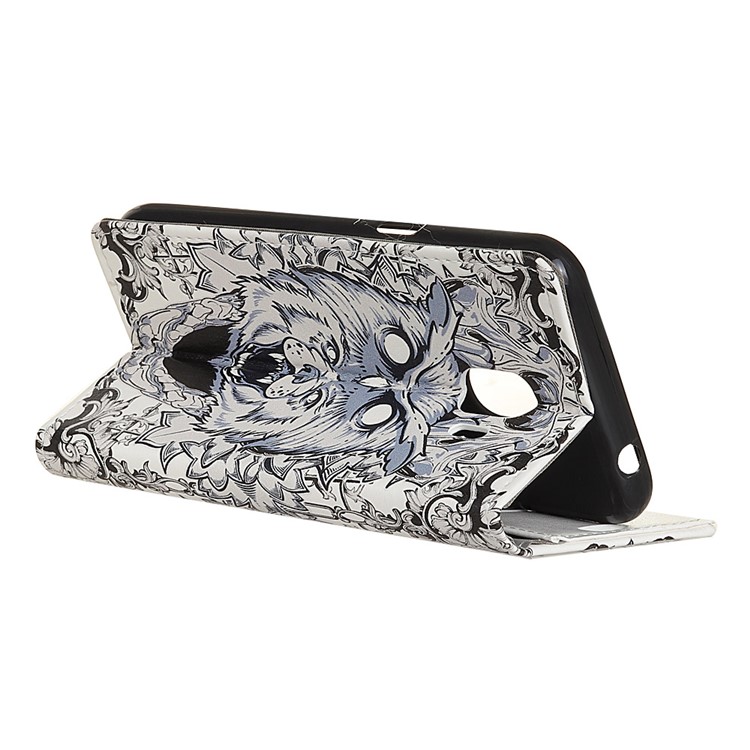 For Samsung Galaxy J2 Pro 2018 Pattern Printing PU Leather Wallet Phone Protection Case - Abstract Owl and Lion-3