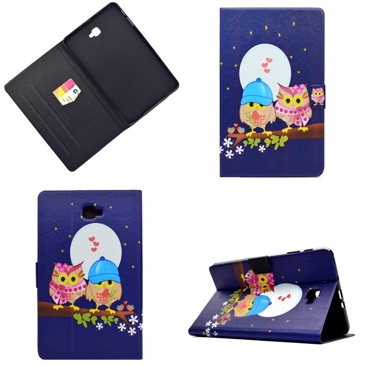 Patterned Leather Card Holder Shell for Samsung Galaxy Tab A 10.1 (2016) T580 T585 - Owls-1
