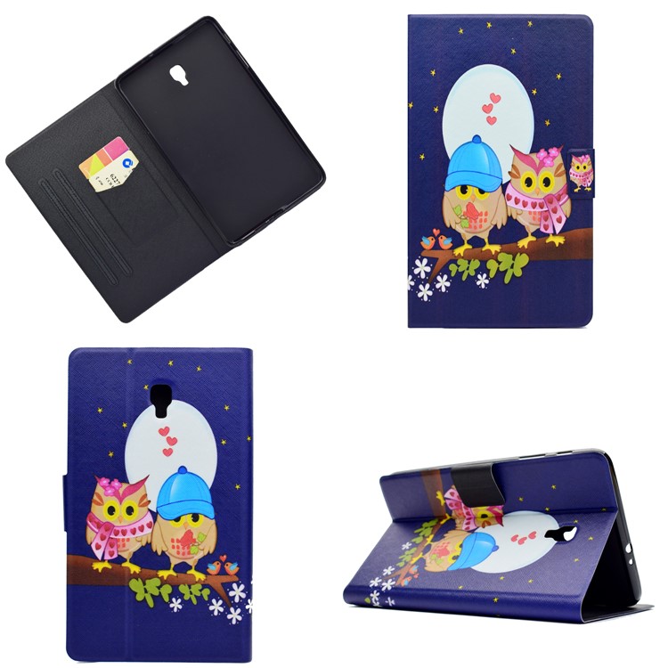 For Samsung Galaxy Tab A 8.0 (2017) T380 T385 Pattern Printing Leather Wallet Case with Card Slots - Fashion Owl Couple-1