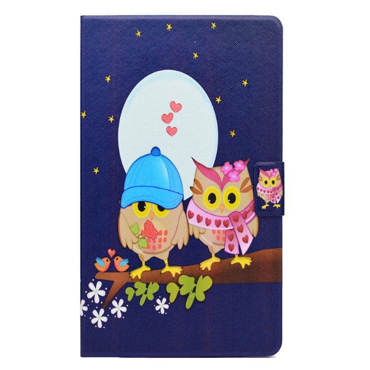For Samsung Galaxy Tab A 8.0 (2017) T380 T385 Pattern Printing Leather Wallet Case with Card Slots - Fashion Owl Couple-2