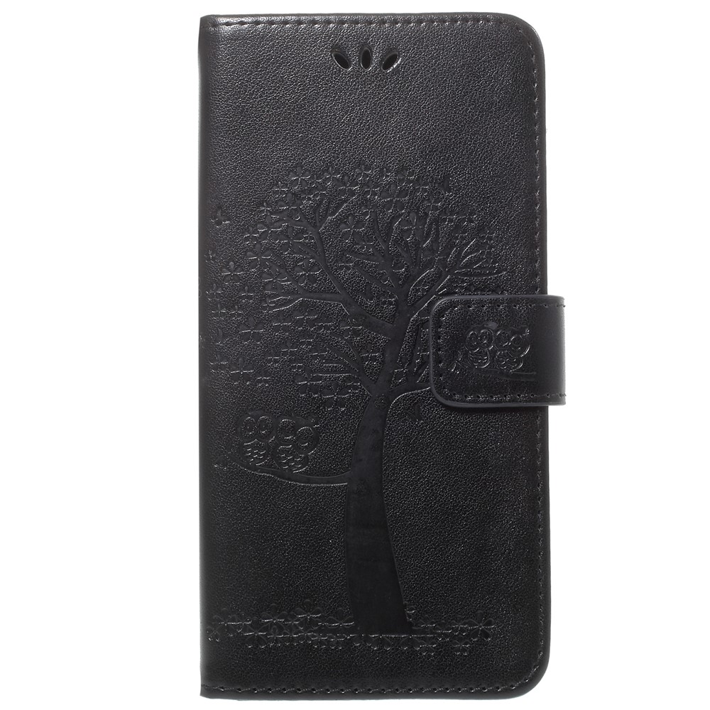 Imprint Tree Owl PU Leather Wallet Case with Strap for Samsung Galaxy S9+ G965 - Black-2