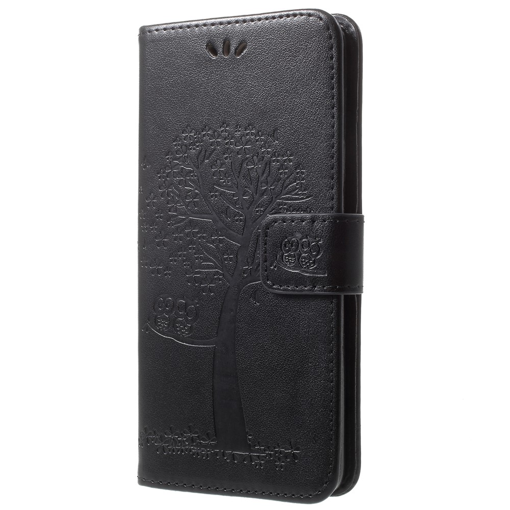 Imprint Tree Owl PU Leather Wallet Case with Strap for Samsung Galaxy S9+ G965 - Black-3