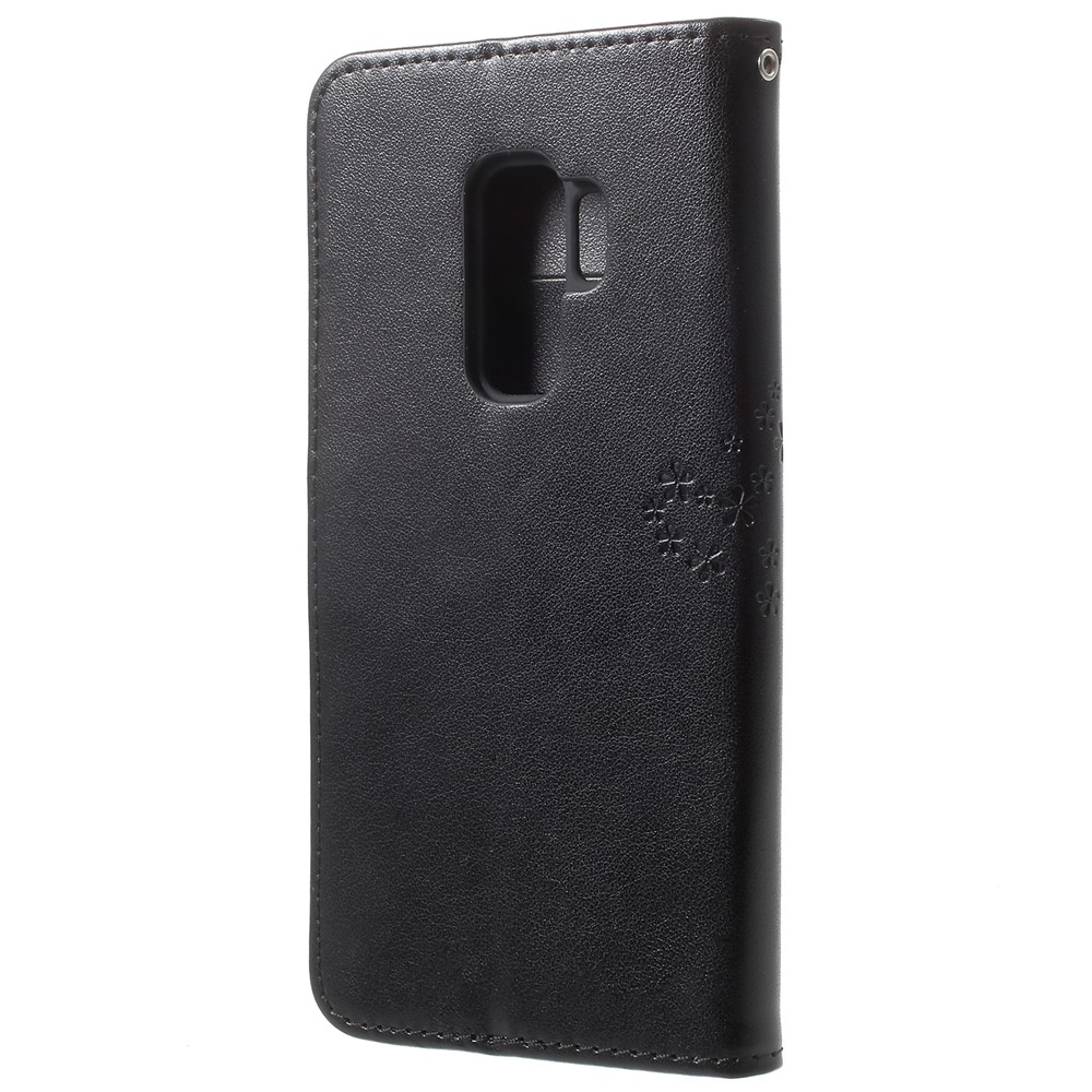 Imprint Tree Owl PU Leather Wallet Case with Strap for Samsung Galaxy S9+ G965 - Black-4