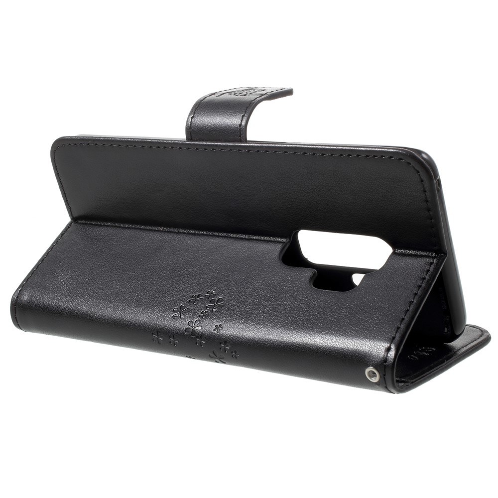 Imprint Tree Owl PU Leather Wallet Case with Strap for Samsung Galaxy S9+ G965 - Black-5