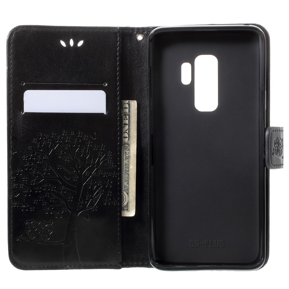 Imprint Tree Owl PU Leather Wallet Case with Strap for Samsung Galaxy S9+ G965 - Black-6