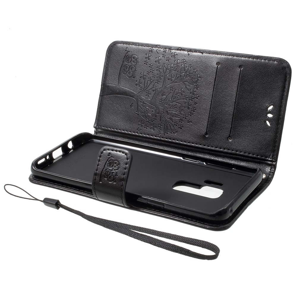 Imprint Tree Owl PU Leather Wallet Case with Strap for Samsung Galaxy S9+ G965 - Black-7