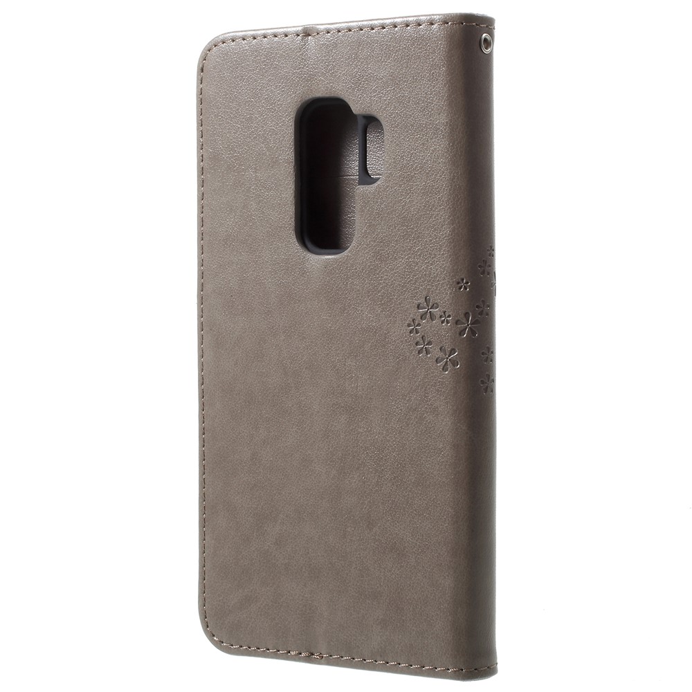 Imprint Tree Owl PU Leather Wallet Cover with Strap for Samsung Galaxy S9+ G965 - Grey-3