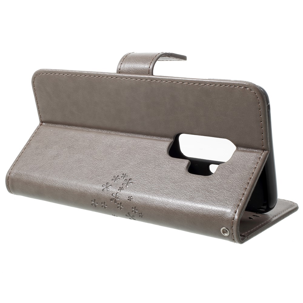 Imprint Tree Owl PU Leather Wallet Cover with Strap for Samsung Galaxy S9+ G965 - Grey-4