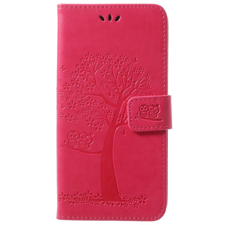 Imprint Tree Owl PU Leather Wallet Shell with Strap for Samsung Galaxy S9+ G965 - Rose-1