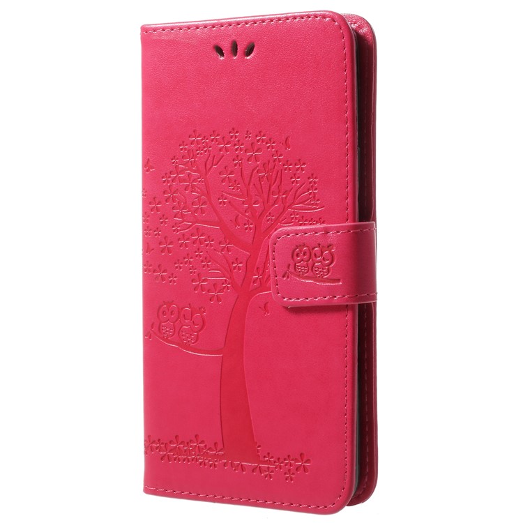 Imprint Tree Owl PU Leather Wallet Shell with Strap for Samsung Galaxy S9+ G965 - Rose-2