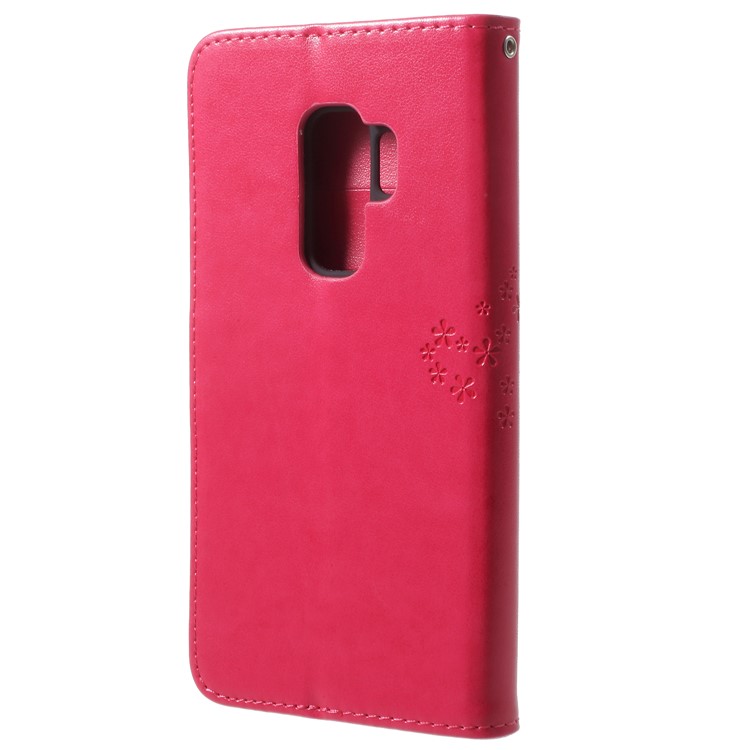 Imprint Tree Owl PU Leather Wallet Shell with Strap for Samsung Galaxy S9+ G965 - Rose-3