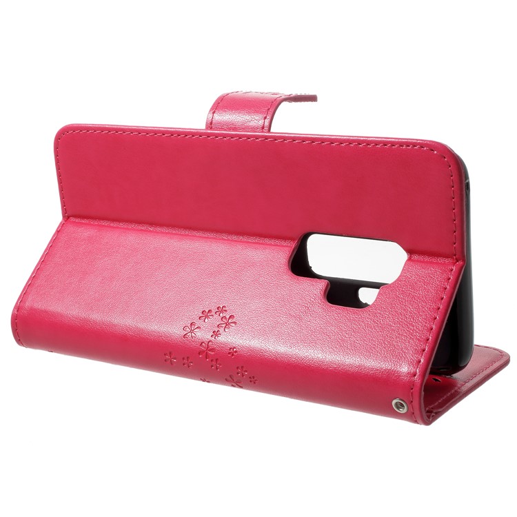 Imprint Tree Owl PU Leather Wallet Shell with Strap for Samsung Galaxy S9+ G965 - Rose-4