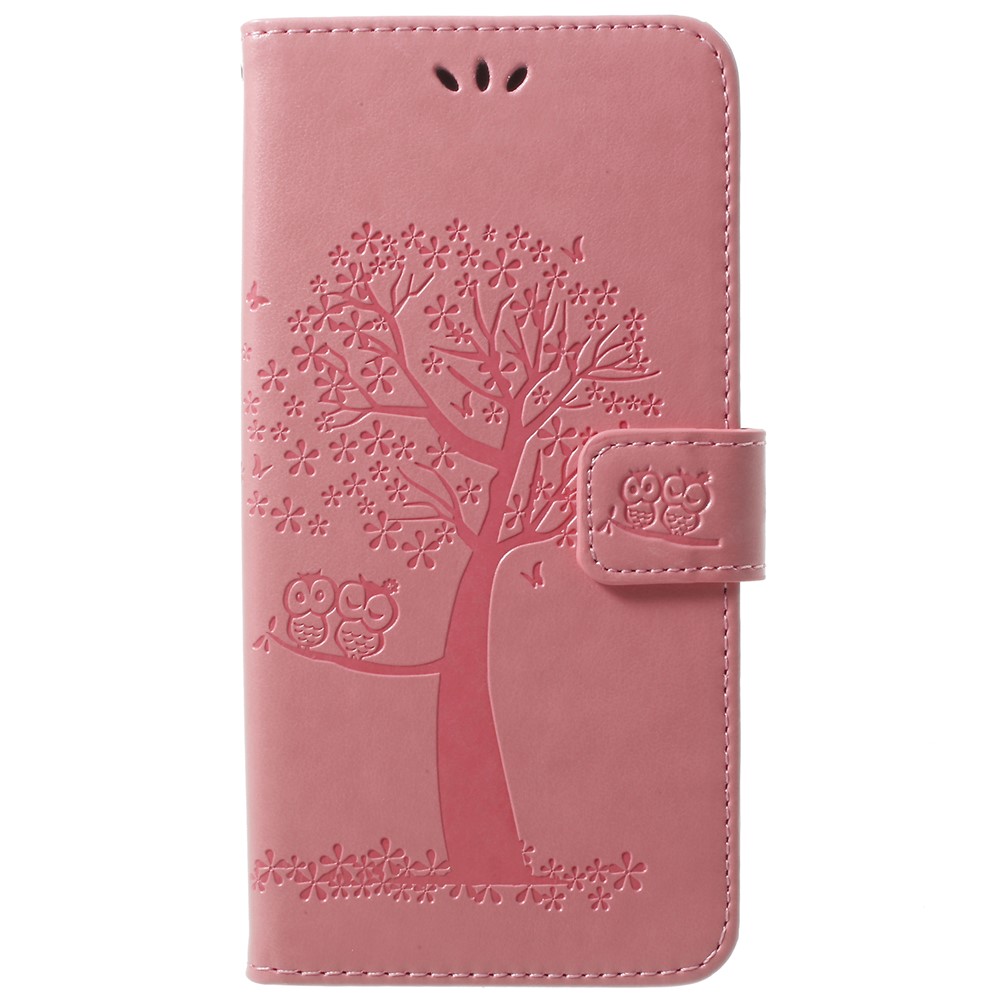 Imprint Tree Owl PU Leather Wallet Stand Phone Case for Samsung Galaxy S9+ G965 - Pink-1
