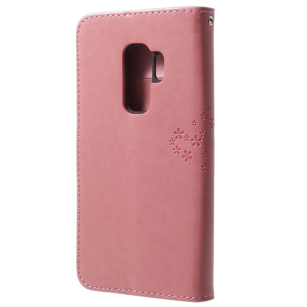 Imprint Tree Owl PU Leather Wallet Stand Phone Case for Samsung Galaxy S9+ G965 - Pink-3