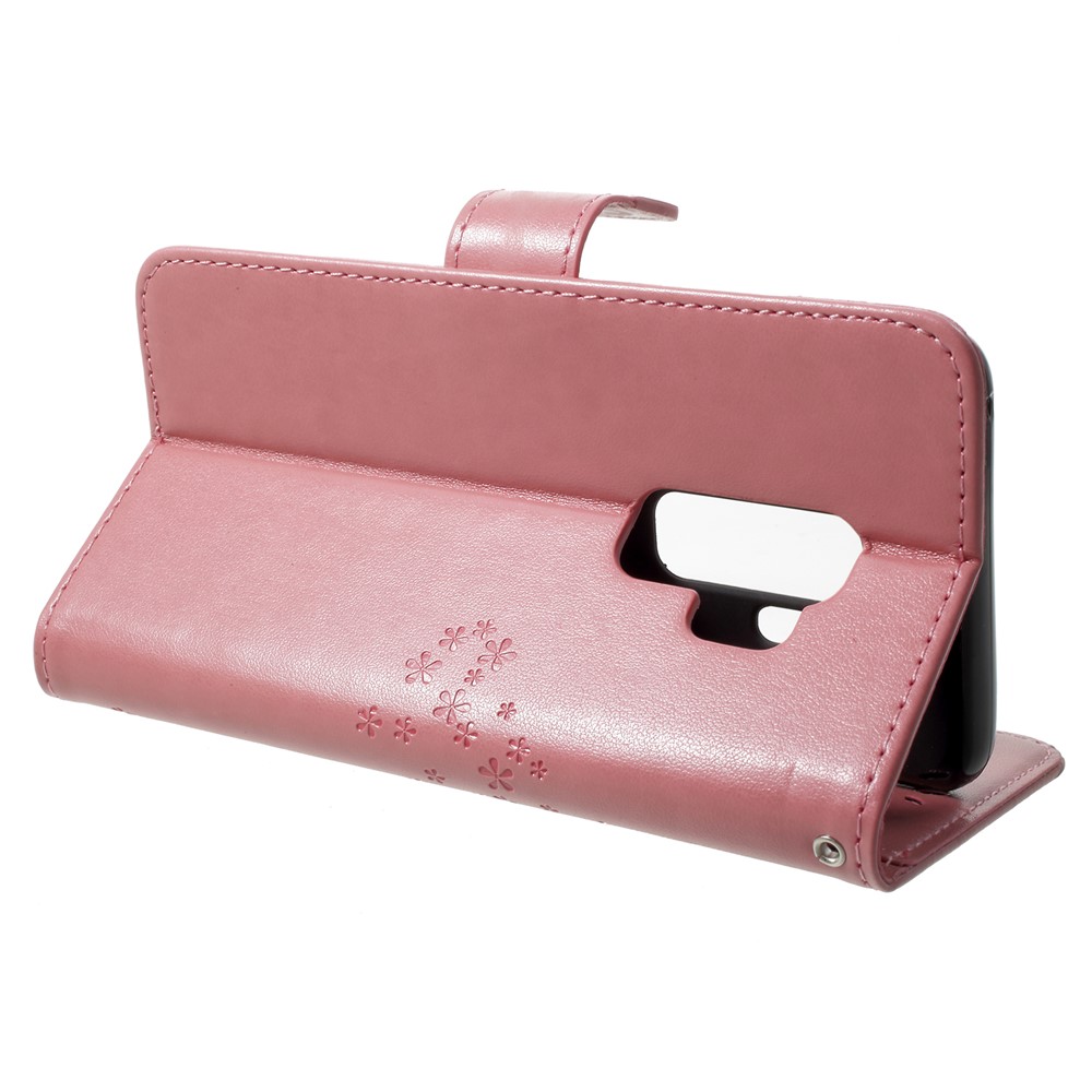 Imprint Tree Owl PU Leather Wallet Stand Phone Case for Samsung Galaxy S9+ G965 - Pink-4