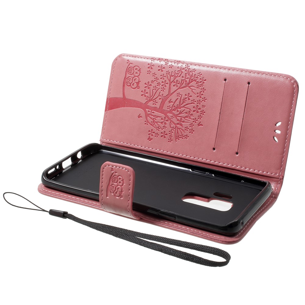 Imprint Tree Owl PU Leather Wallet Stand Phone Case for Samsung Galaxy S9+ G965 - Pink-5