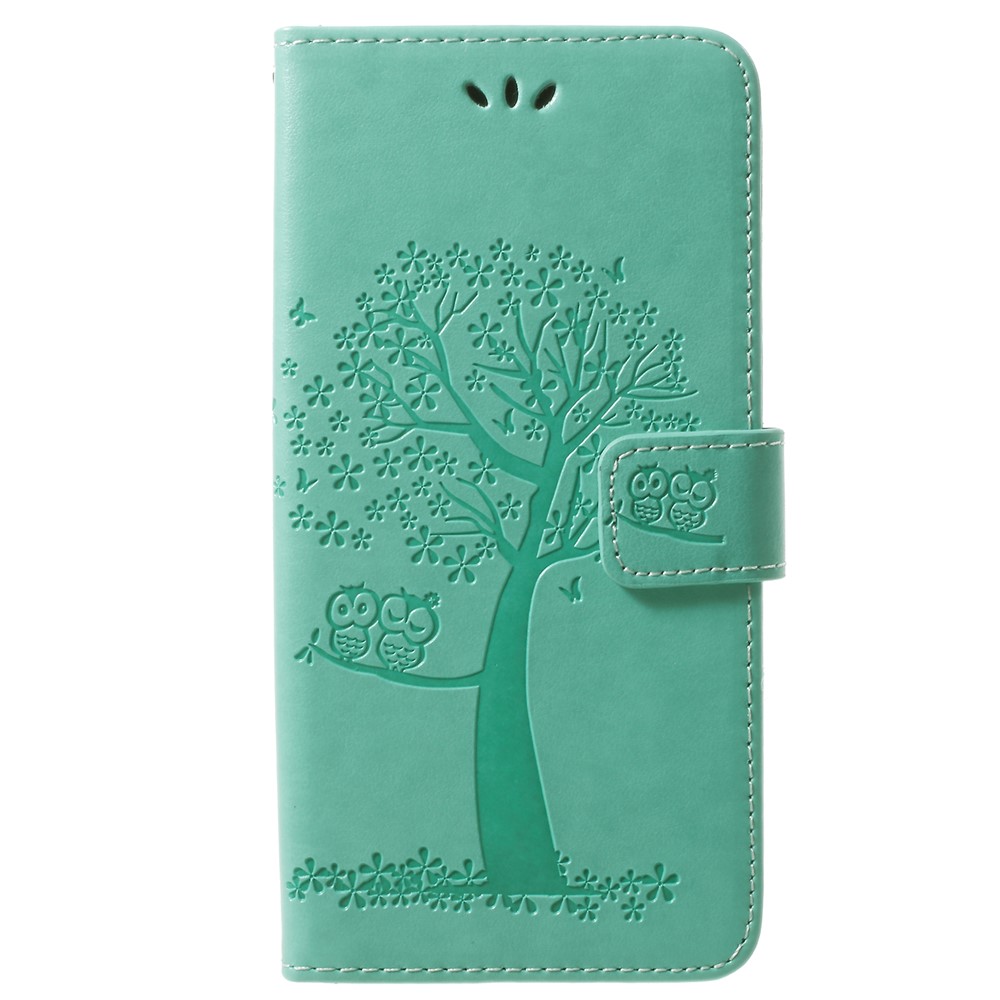 Imprint Tree Owl PU Leather Wallet Stand Mobile Casing for Samsung Galaxy S9+ G965 - Green-1