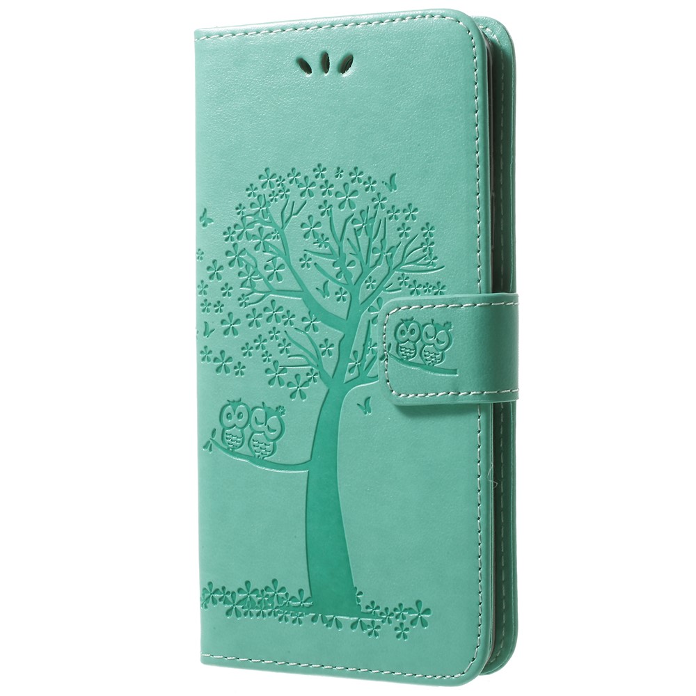 Imprint Tree Owl PU Leather Wallet Stand Mobile Casing for Samsung Galaxy S9+ G965 - Green-2