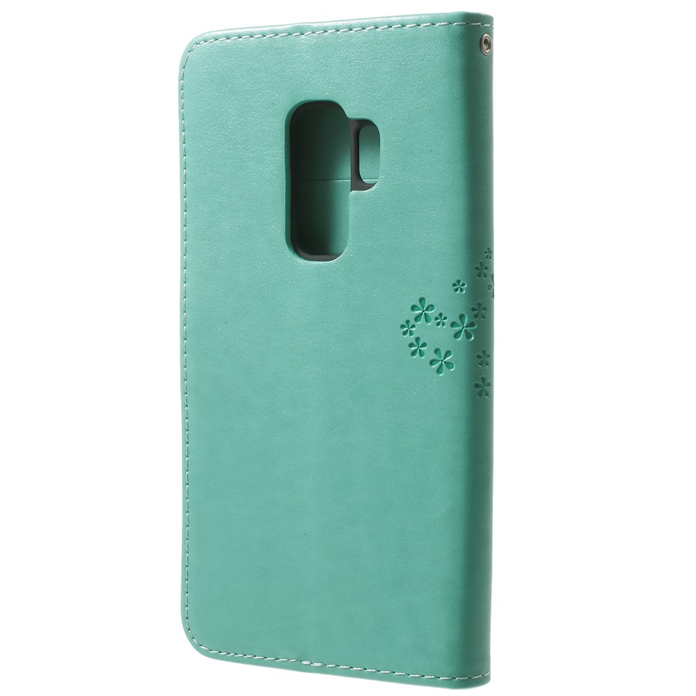 Imprint Tree Owl PU Leather Wallet Stand Mobile Casing for Samsung Galaxy S9+ G965 - Green-3
