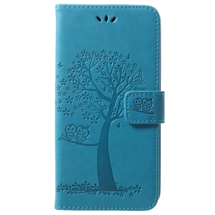 Imprint Tree Owl Flip Leather Wallet Case Shell for Samsung Galaxy S9+ G965 - Blue-1