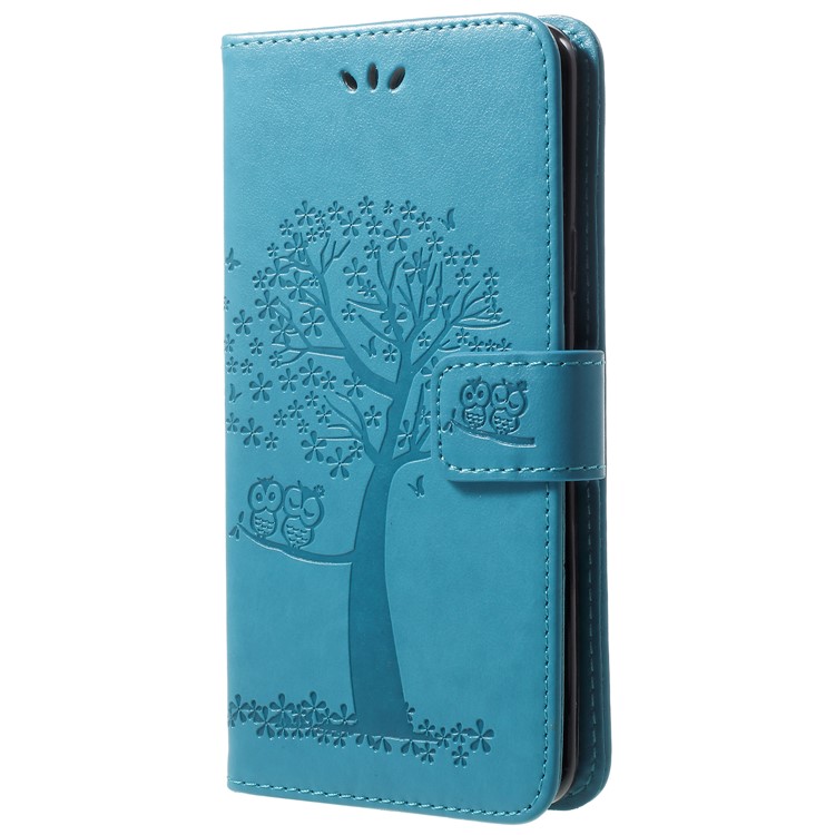 Imprint Tree Owl Flip Leather Wallet Case Shell for Samsung Galaxy S9+ G965 - Blue-2