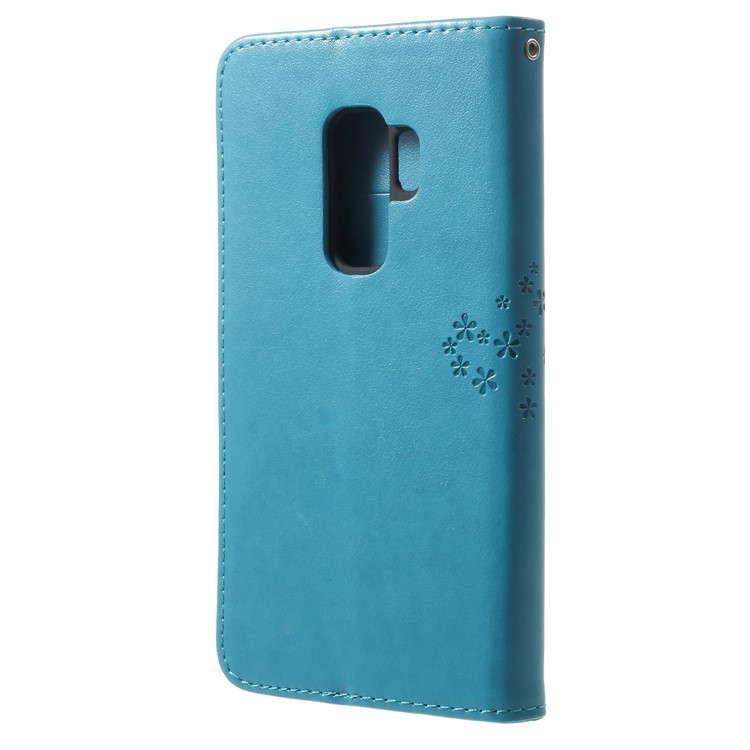 Imprint Tree Owl Flip Leather Wallet Case Shell for Samsung Galaxy S9+ G965 - Blue-3
