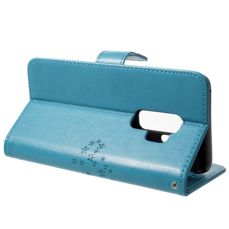 Imprint Tree Owl Flip Leather Wallet Case Shell for Samsung Galaxy S9+ G965 - Blue-4