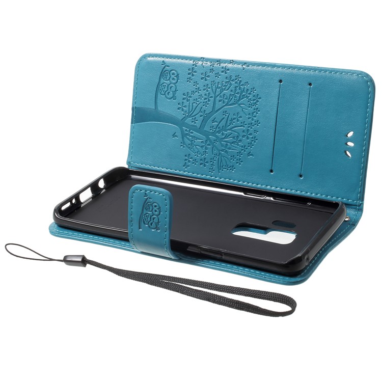 Imprint Tree Owl Flip Leather Wallet Case Shell for Samsung Galaxy S9+ G965 - Blue-5