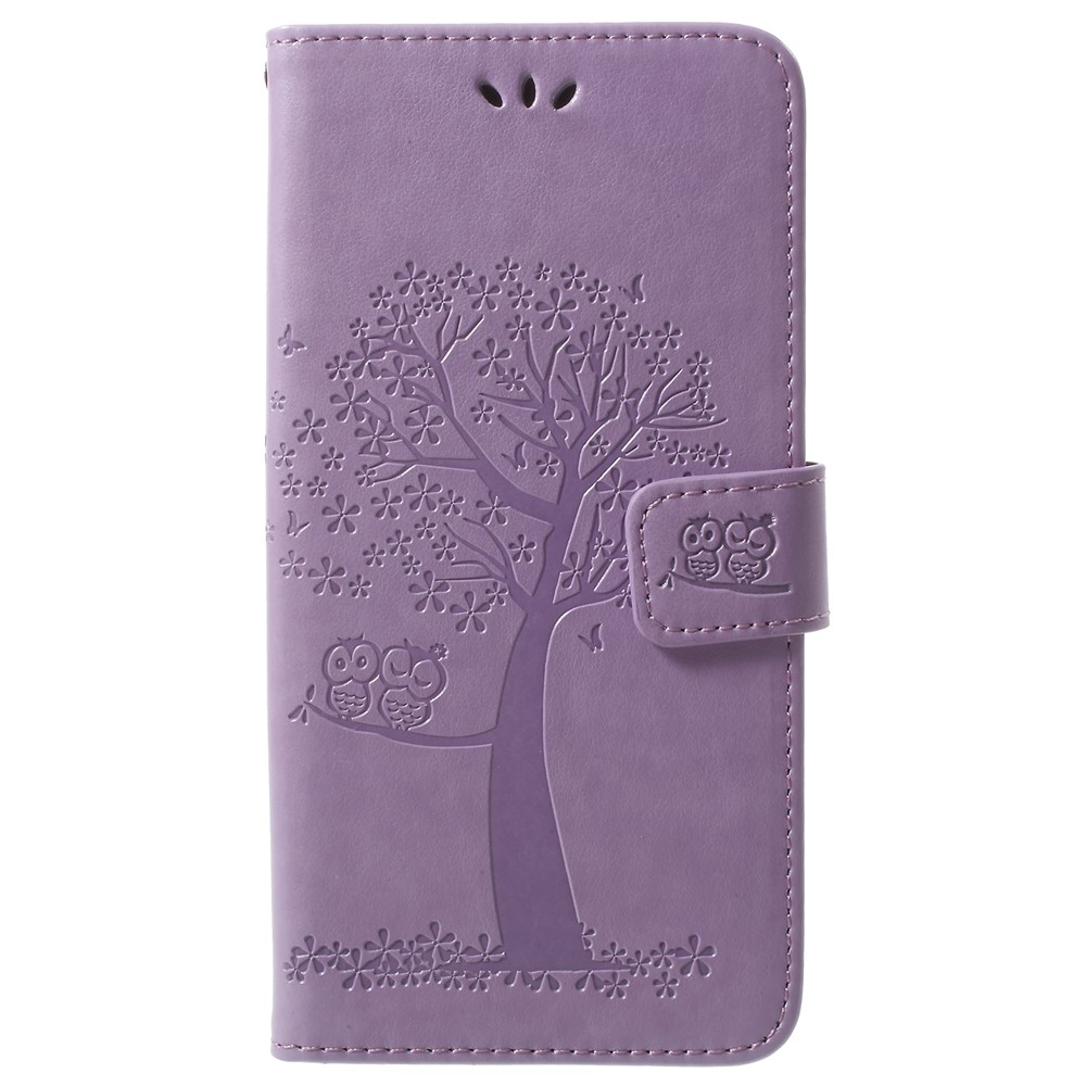 Imprint Tree Owl Magnetic Leather Stand Cellphone Cover for Samsung Galaxy S9+ G965 - Light Purple-1