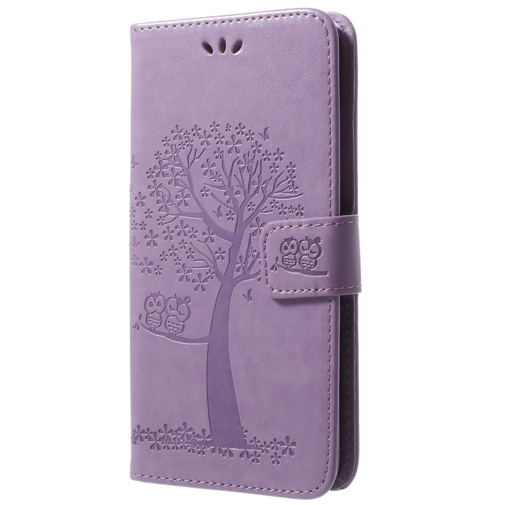 Imprint Tree Owl Magnetic Leather Stand Cellphone Cover for Samsung Galaxy S9+ G965 - Light Purple-2