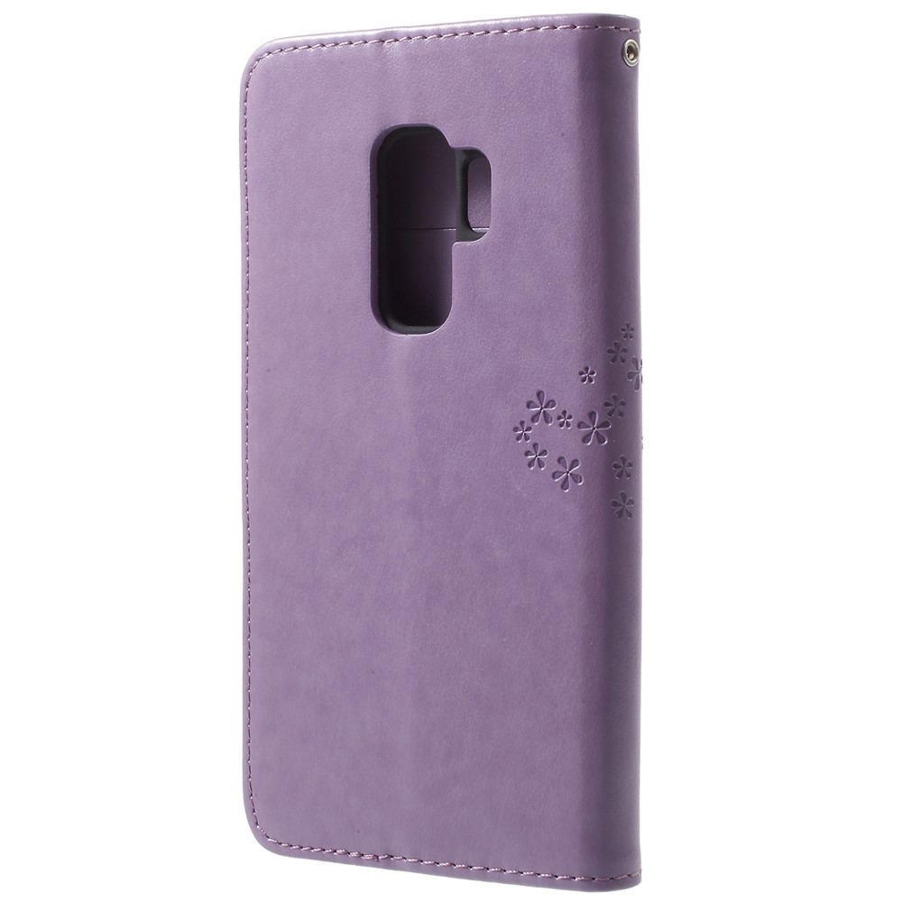 Imprint Tree Owl Magnetic Leather Stand Cellphone Cover for Samsung Galaxy S9+ G965 - Light Purple-3