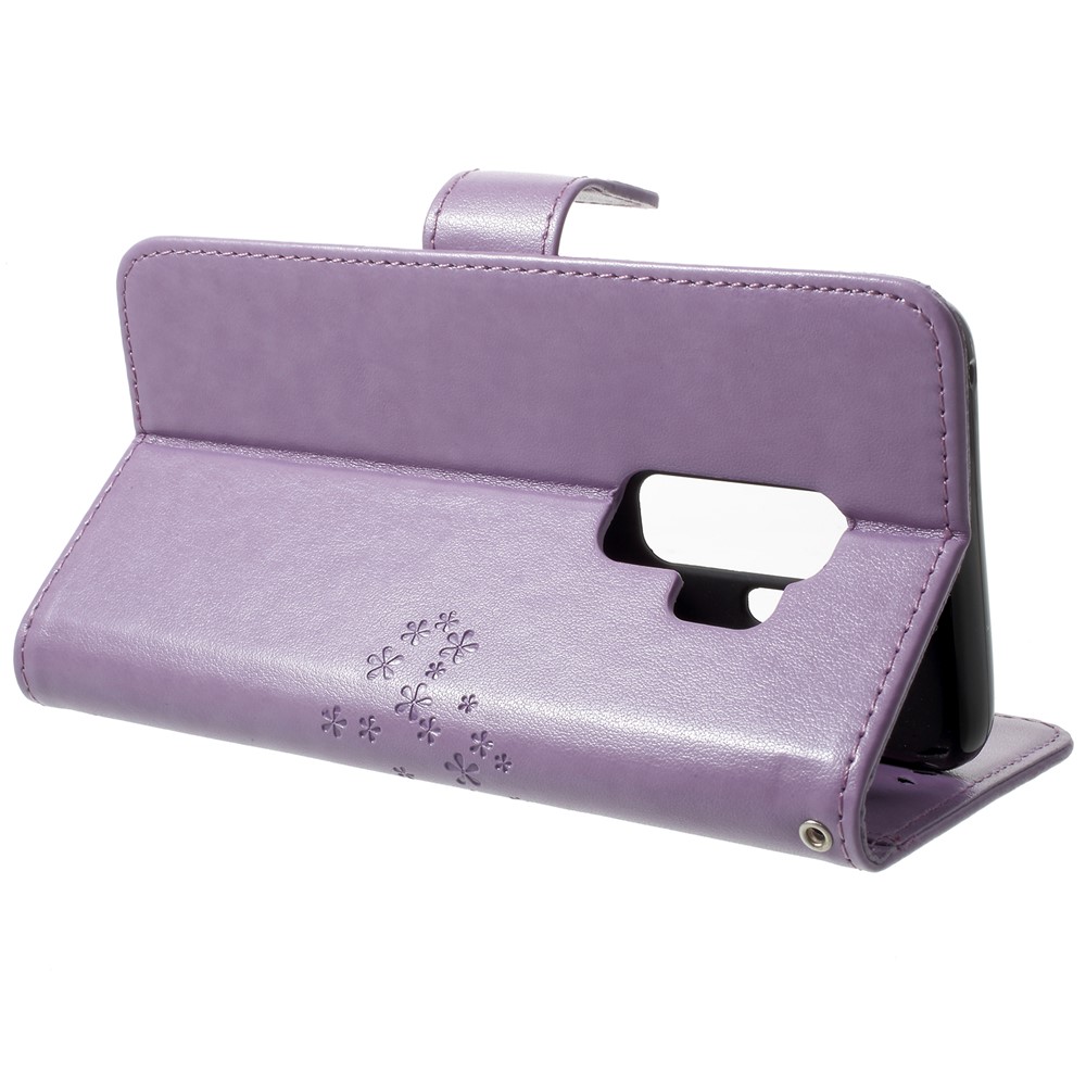 Imprint Tree Owl Magnetic Leather Stand Cellphone Cover for Samsung Galaxy S9+ G965 - Light Purple-4