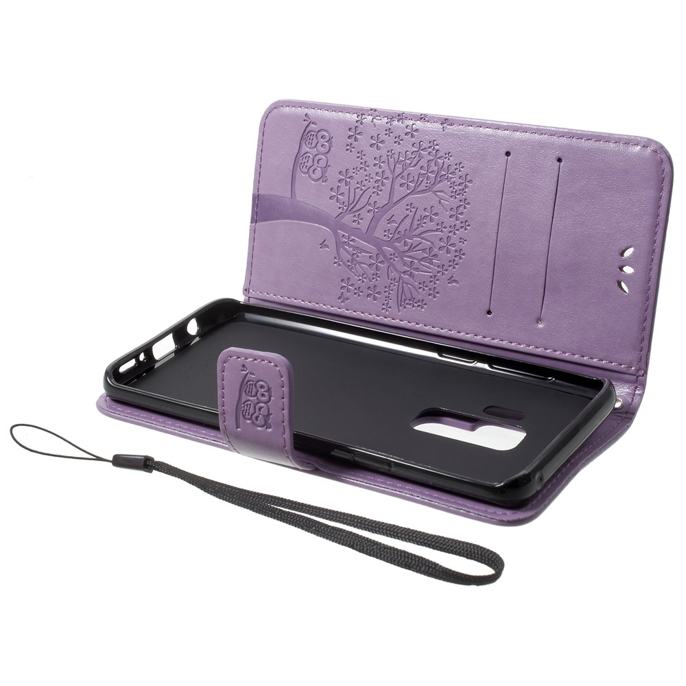 Imprint Tree Owl Magnetic Leather Stand Cellphone Cover for Samsung Galaxy S9+ G965 - Light Purple-5
