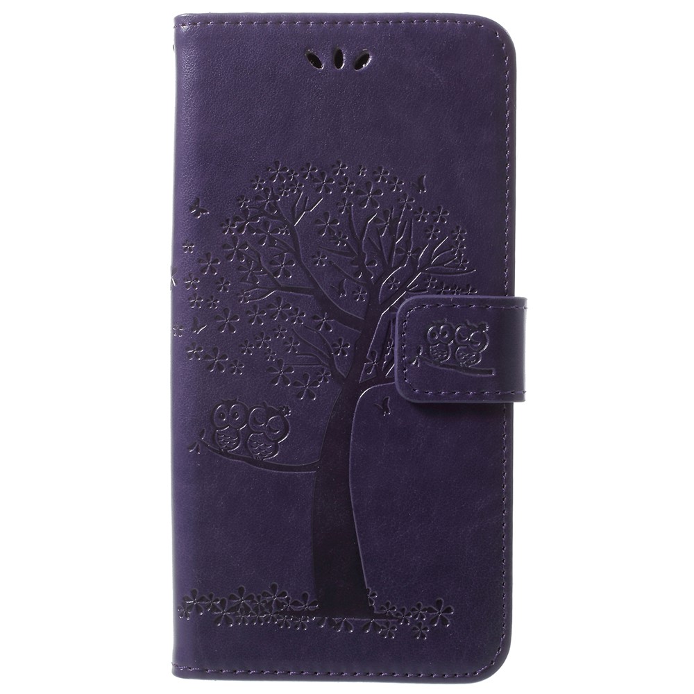 Imprint Tree Owl Protective Leather Wallet Mobile Cover for Samsung Galaxy S9+ G965 - Dark Purple-1