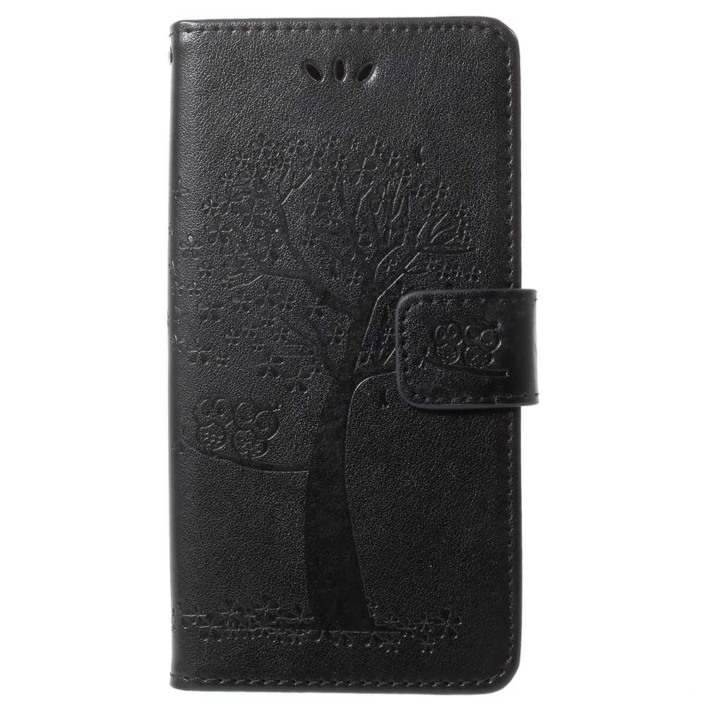 For Samsung Galaxy S9 G960 Imprint Tree Owl Wallet PU Leather Mobile Case with Lanyard - Black-2