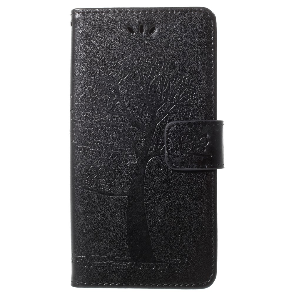 Per Samsung Galaxy S9 G960 Imprint Tree Owl Wallet PU Case di Pelle in Pelle Con Cordino - Nero