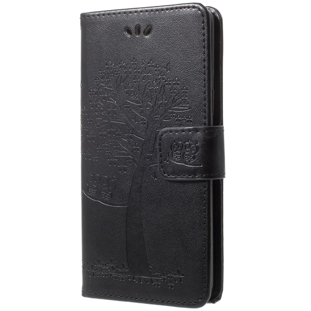 Per Samsung Galaxy S9 G960 Imprint Tree Owl Wallet PU Case di Pelle in Pelle Con Cordino - Nero