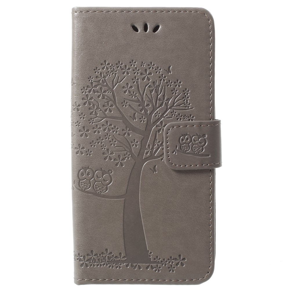For Samsung Galaxy S9 G960 Imprint Tree Owl Wallet PU Leather Mobile Cover - Grey-1