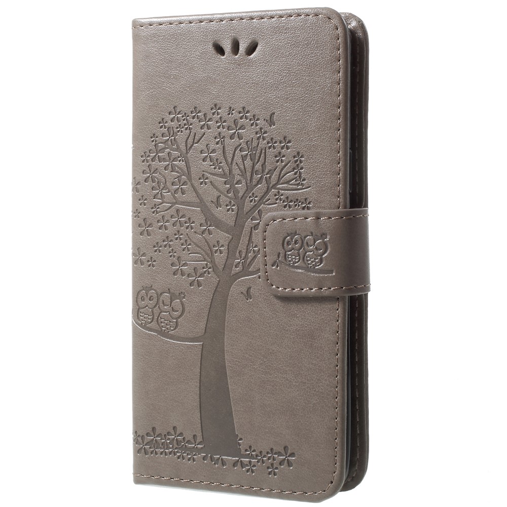 For Samsung Galaxy S9 G960 Imprint Tree Owl Wallet PU Leather Mobile Cover - Grey-2