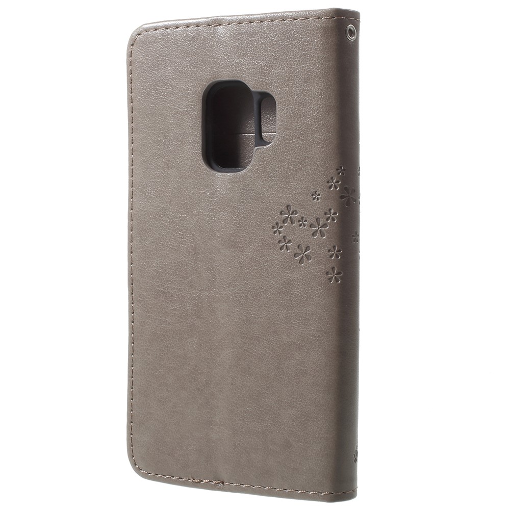 For Samsung Galaxy S9 G960 Imprint Tree Owl Wallet PU Leather Mobile Cover - Grey-3