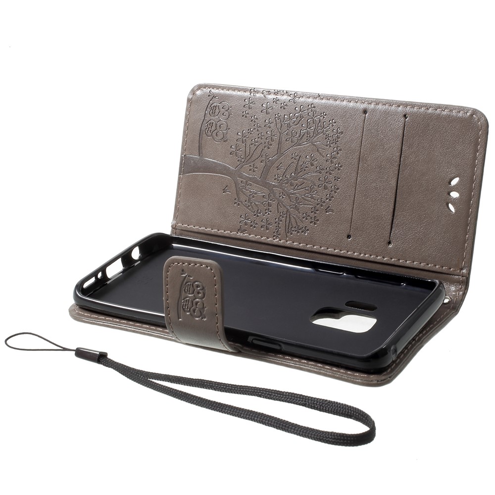 For Samsung Galaxy S9 G960 Imprint Tree Owl Wallet PU Leather Mobile Cover - Grey-5